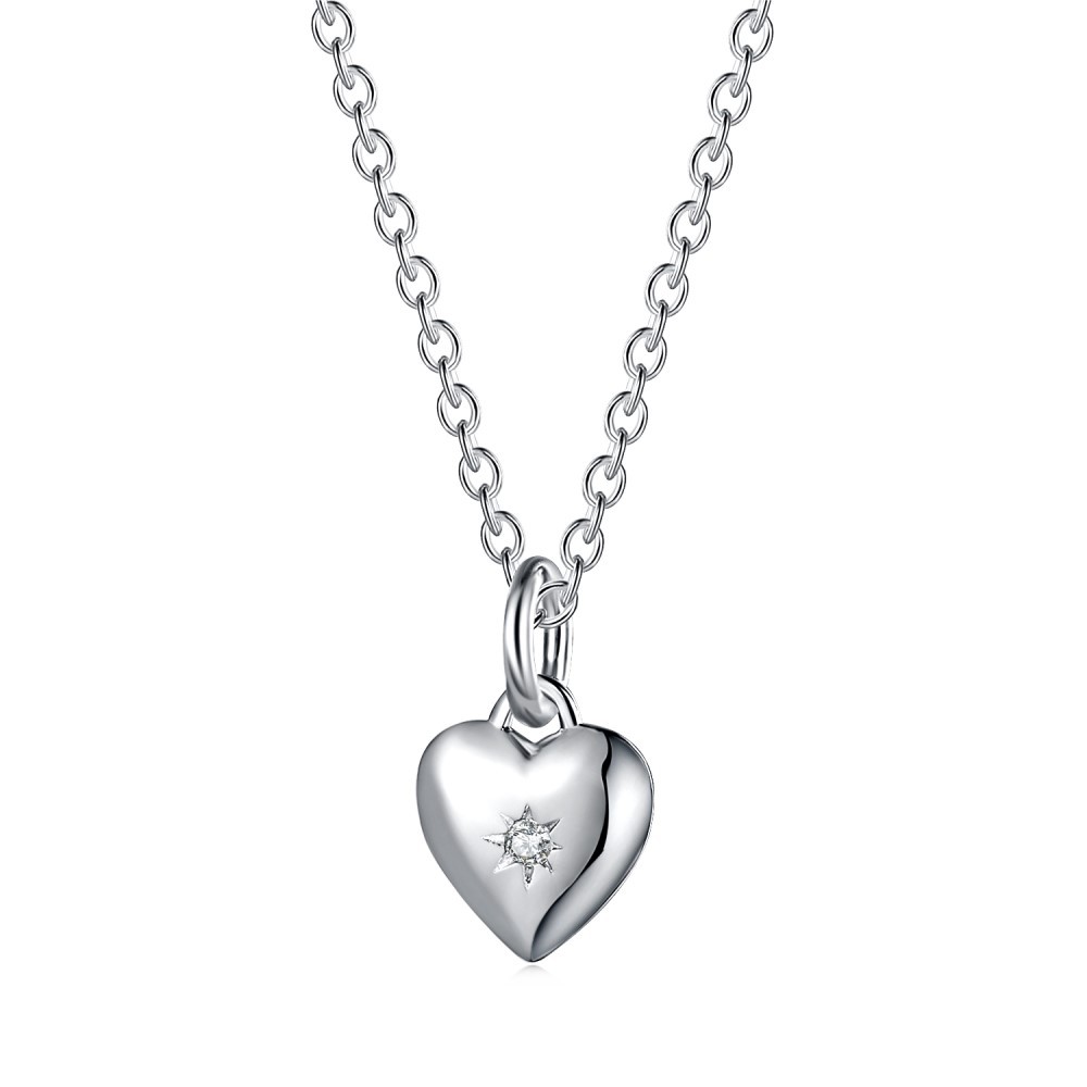 Cz Peach Heart Smooth Sterling Silver Pendant