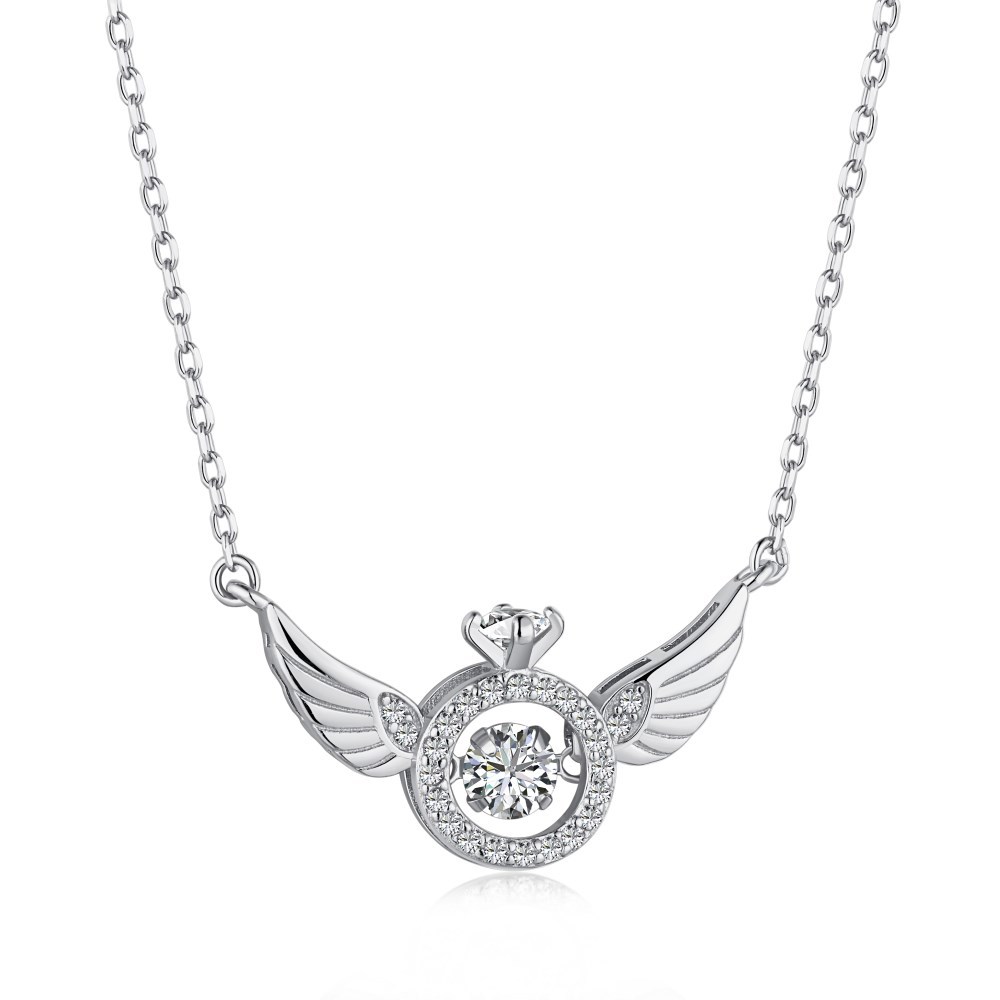 Cz Angle Wings Light Luxury Colorful Sterling Silver Pendant