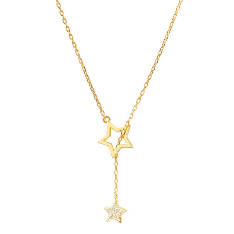 Cz Simple Hollow Gold Star Sterling Silver Necklace