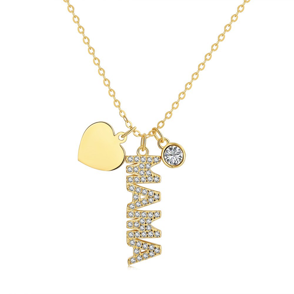 Cz Gold Plated MAMA Letter Pendant Sterling Silver Necklace
