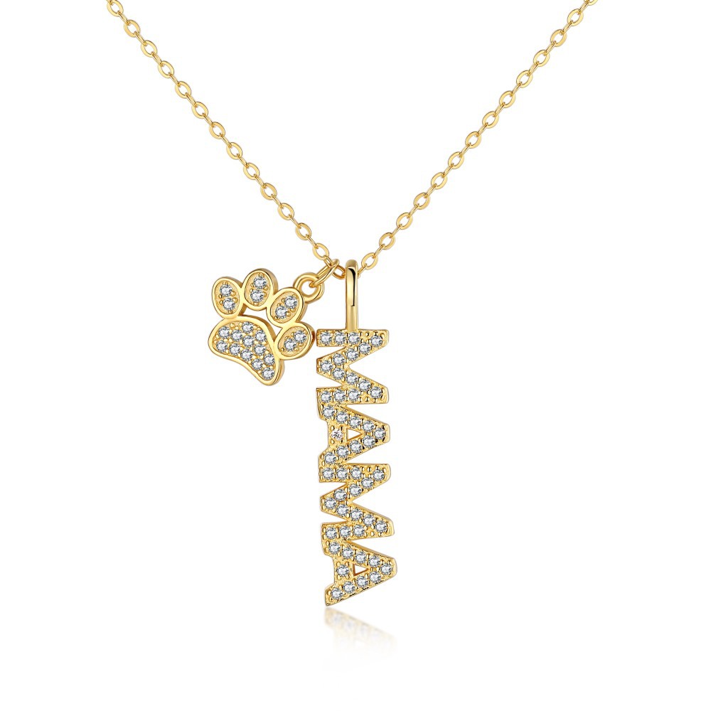 Cz Gold Plated Micro Inlaid MAMA Sterling Silver Necklace