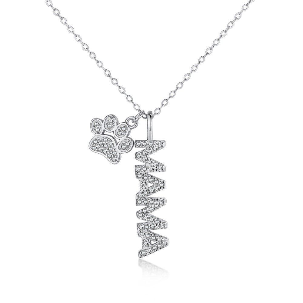 Cz Micro Inlaid MAMA Sterling Silver Necklace