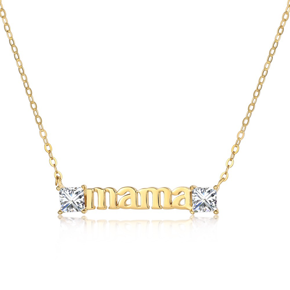 Cz Gold Plated  'mama' Letter Sterling Silver Necklace