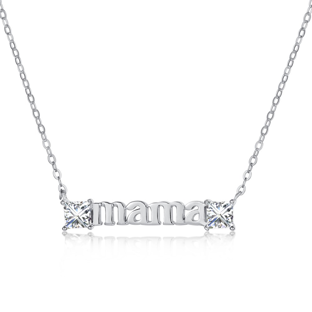 Cz  'mama' Letter Sterling Silver Necklace