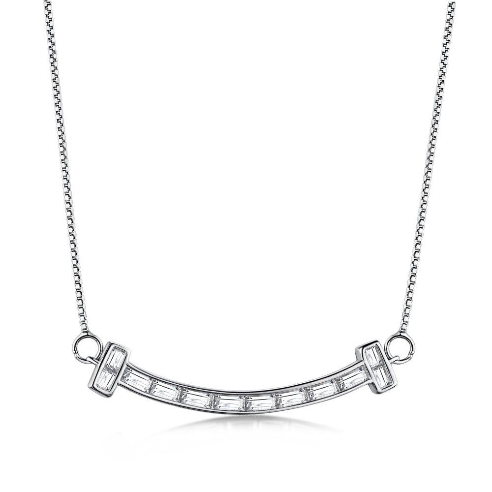 Cz Micro Inlaid Square Smile Sterling Silver Necklace