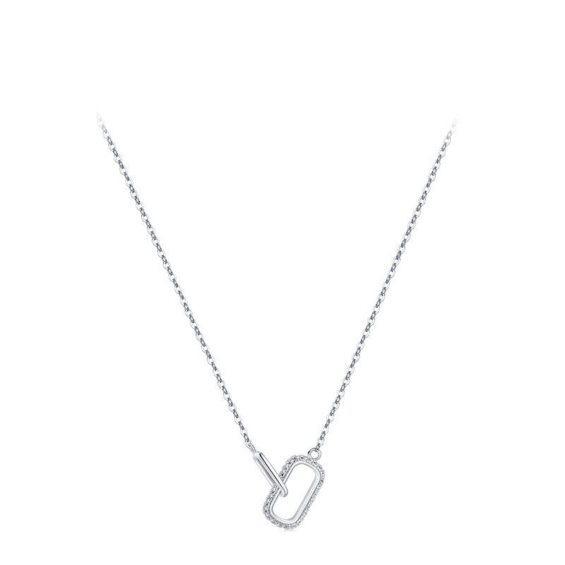 Cz Rhodium Plated Simple Cross Chain Sterling Silver Necklace