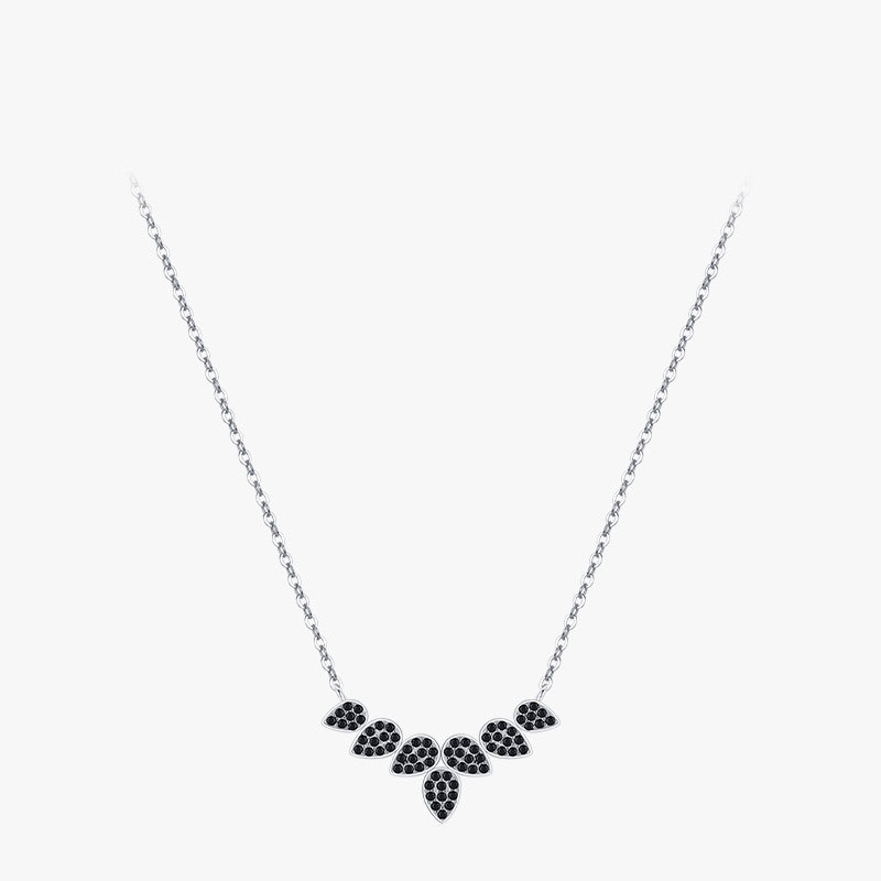 Cz Rhodium Plated Black Leaf Shape Sterling Silver Necklace
