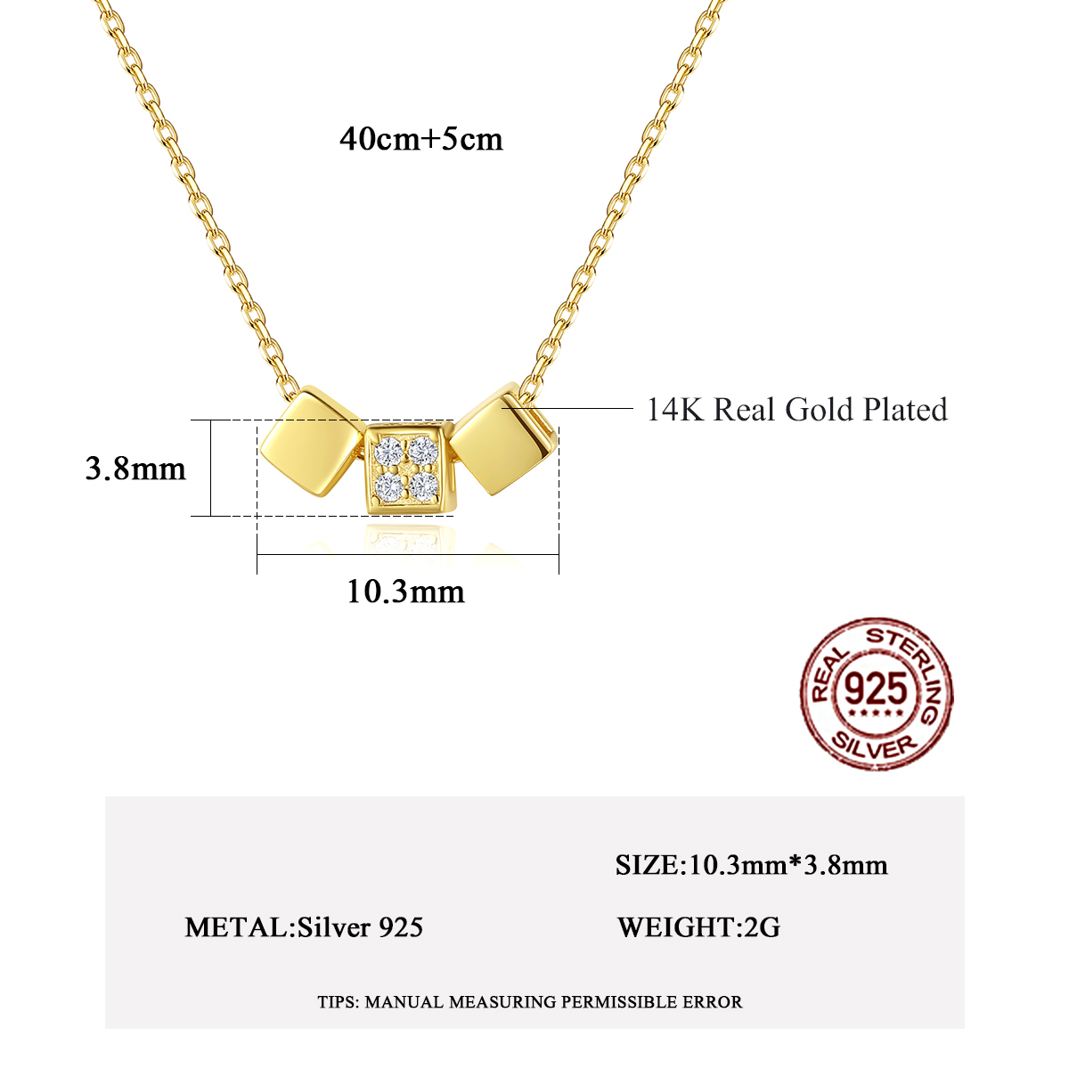 Cz 14K Gold Plated Double Luxury Love Sterling Silver Necklace