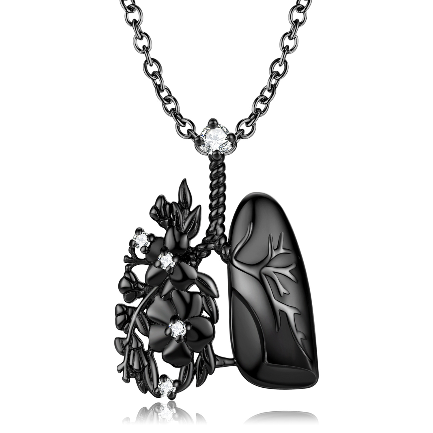 Cz Lung And Flower Design Sterling Silver Necklace