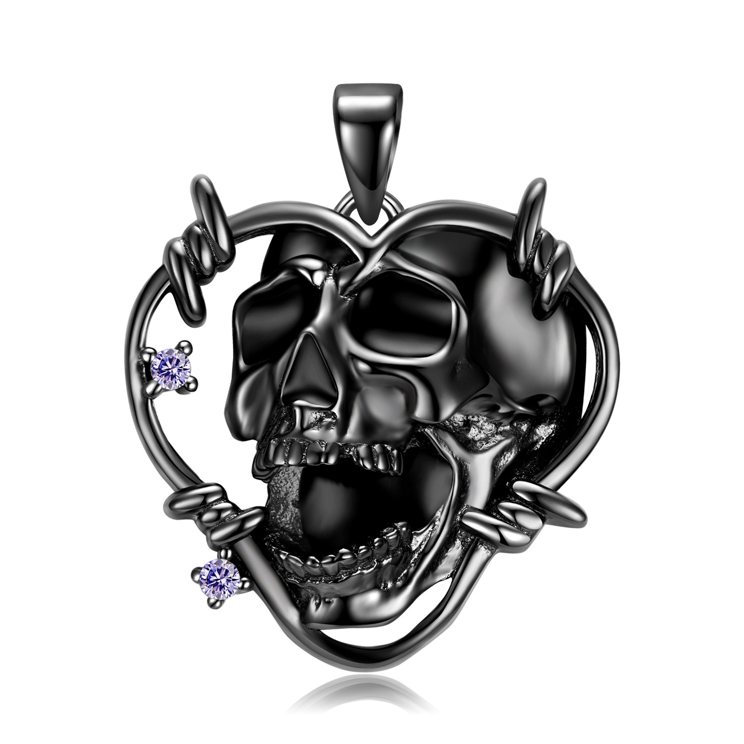 Cz Amazing Scream Skull Sterling Silver Necklace