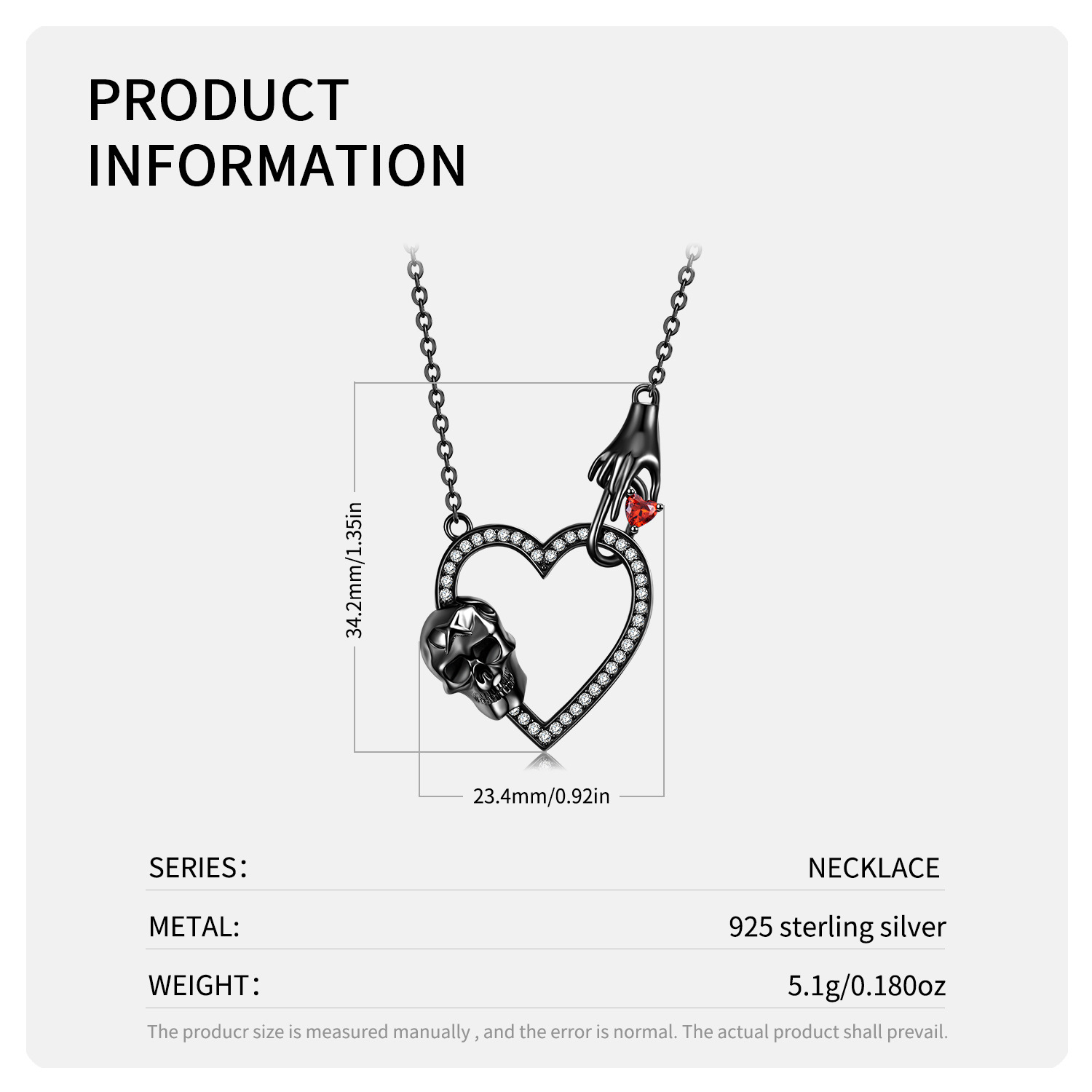 Cz Black And Gold Hand Hook Heart Skull Sterling Silver Pendant Necklace