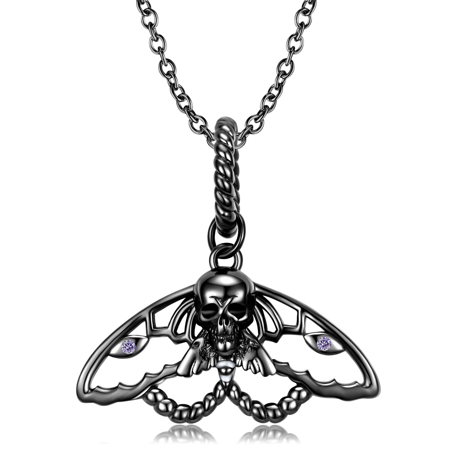 Cz Skeleton Moth Sterling Silver Pendant Necklace