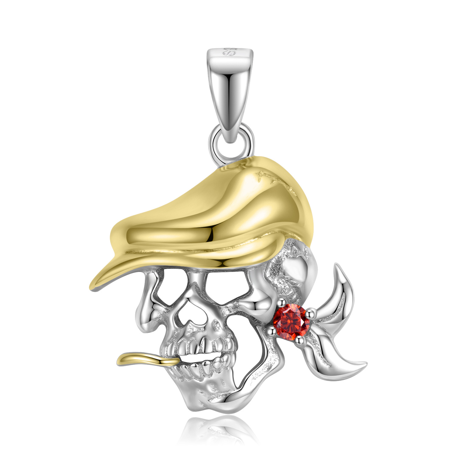 Cz Cigarette Skull Sterling Silver Pendant Necklace