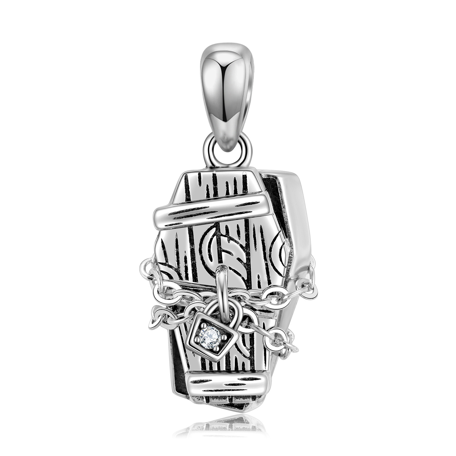 Cz Seal Coffin Chain Sterling Silver Pendant Necklace