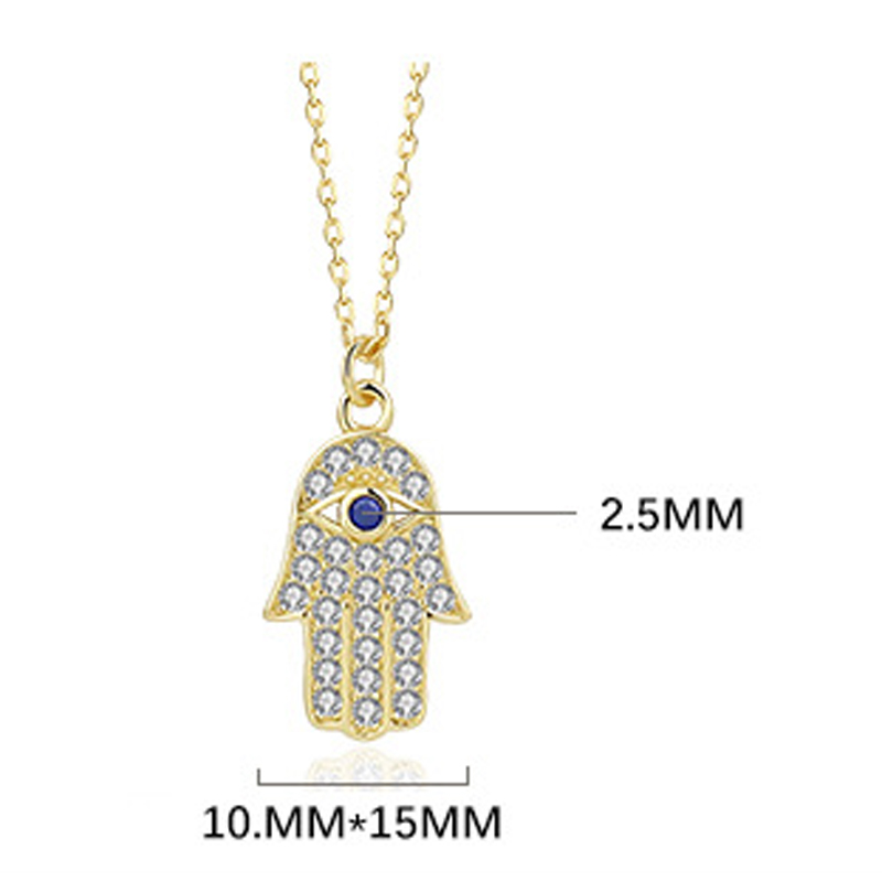 Cz Gold Plated Fatima Hand Sterling Silver Pendant Necklace