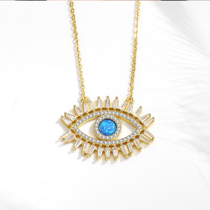 Cz Gold Plated Devil's Eye Short Sterling Silver Pendant Necklace