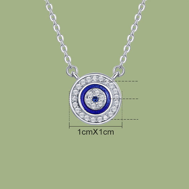 Cz Devil's Eye Short Round Sterling Silver Pendant Necklace
