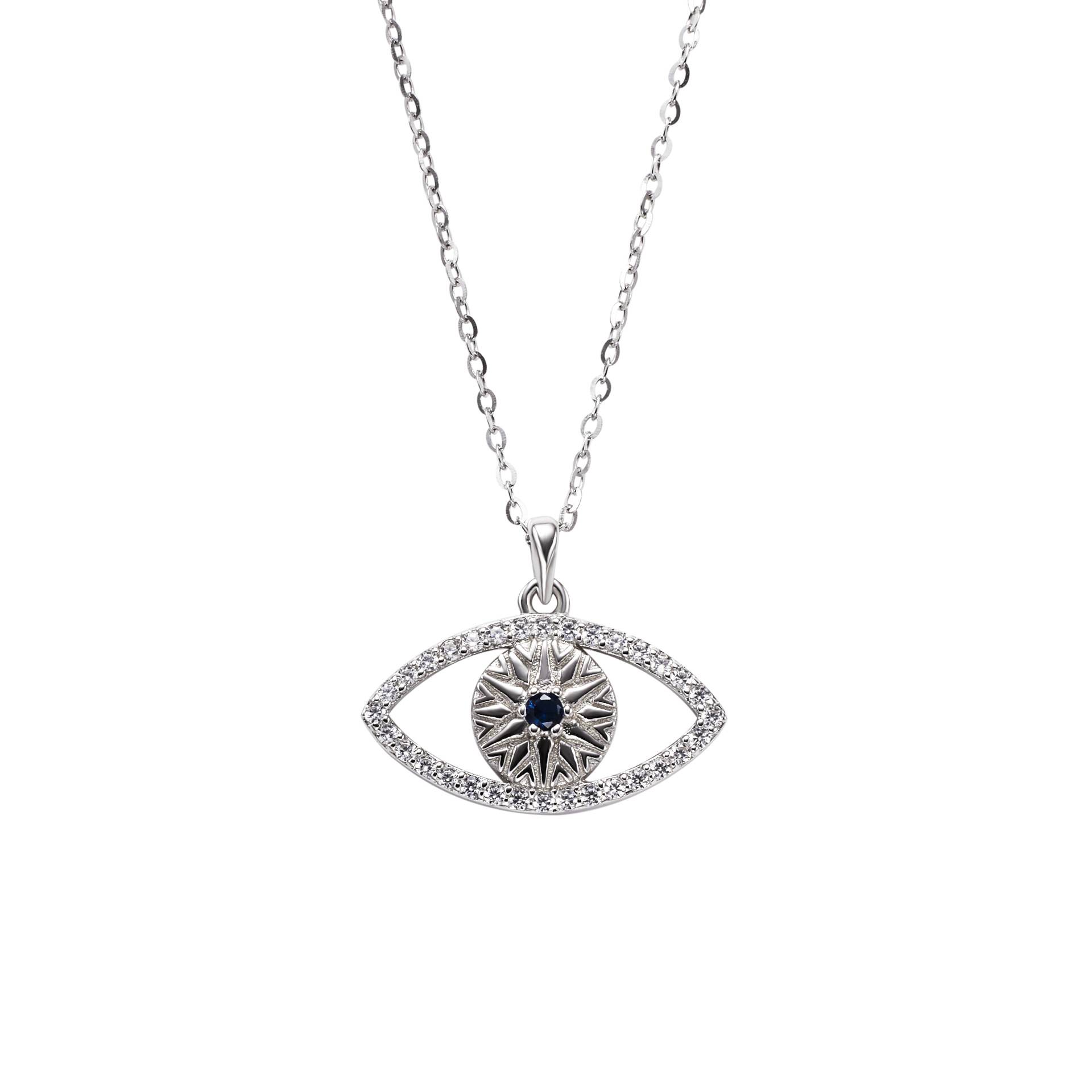 Cz Devil's Eye Round Sterling Silver Pendant Necklace