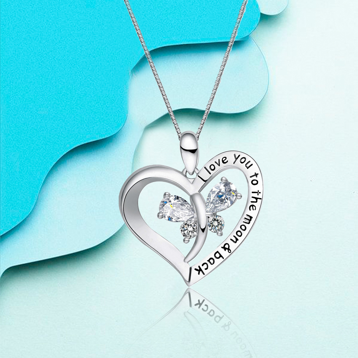Cz Butterfly Love Engraved Sterling Silver Pendant