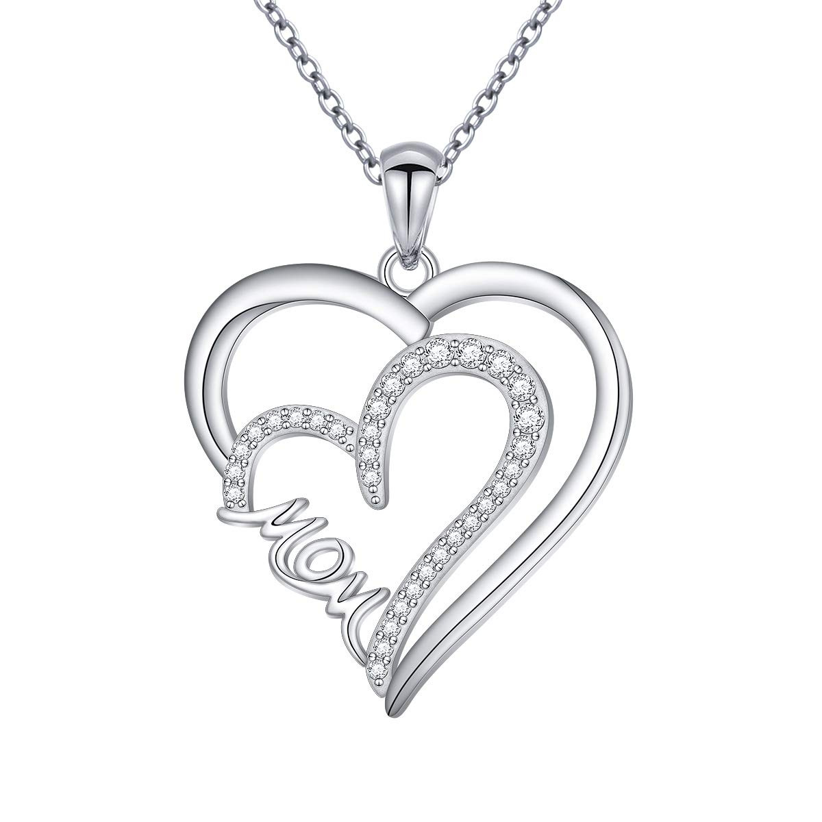 Cz MOM Love Heart Sterling Silver Pendant