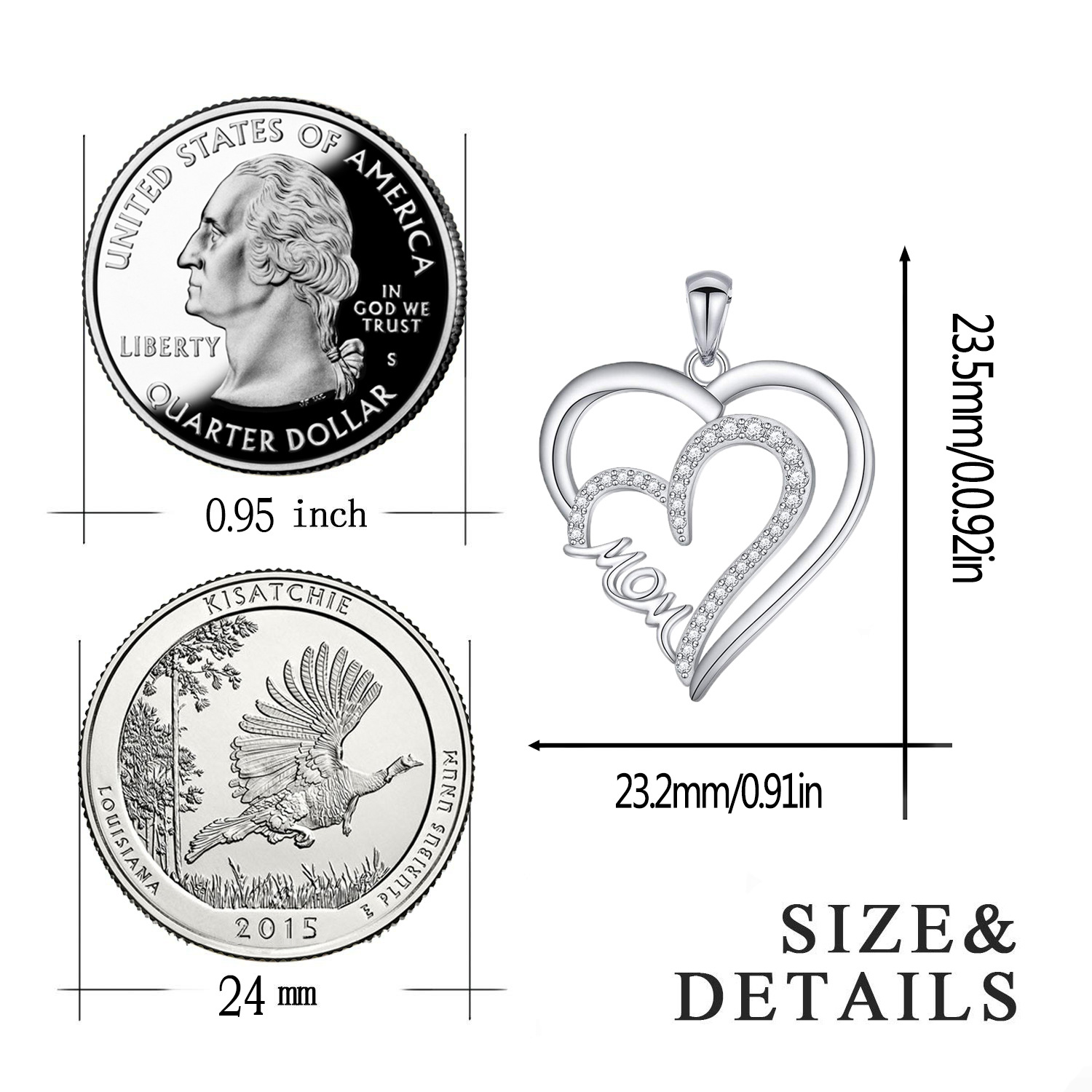 Cz MOM Love Heart Sterling Silver Pendant