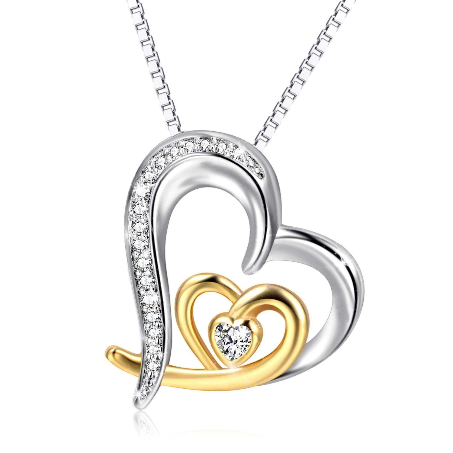 Double Heart Color Sterling Silver Pendant