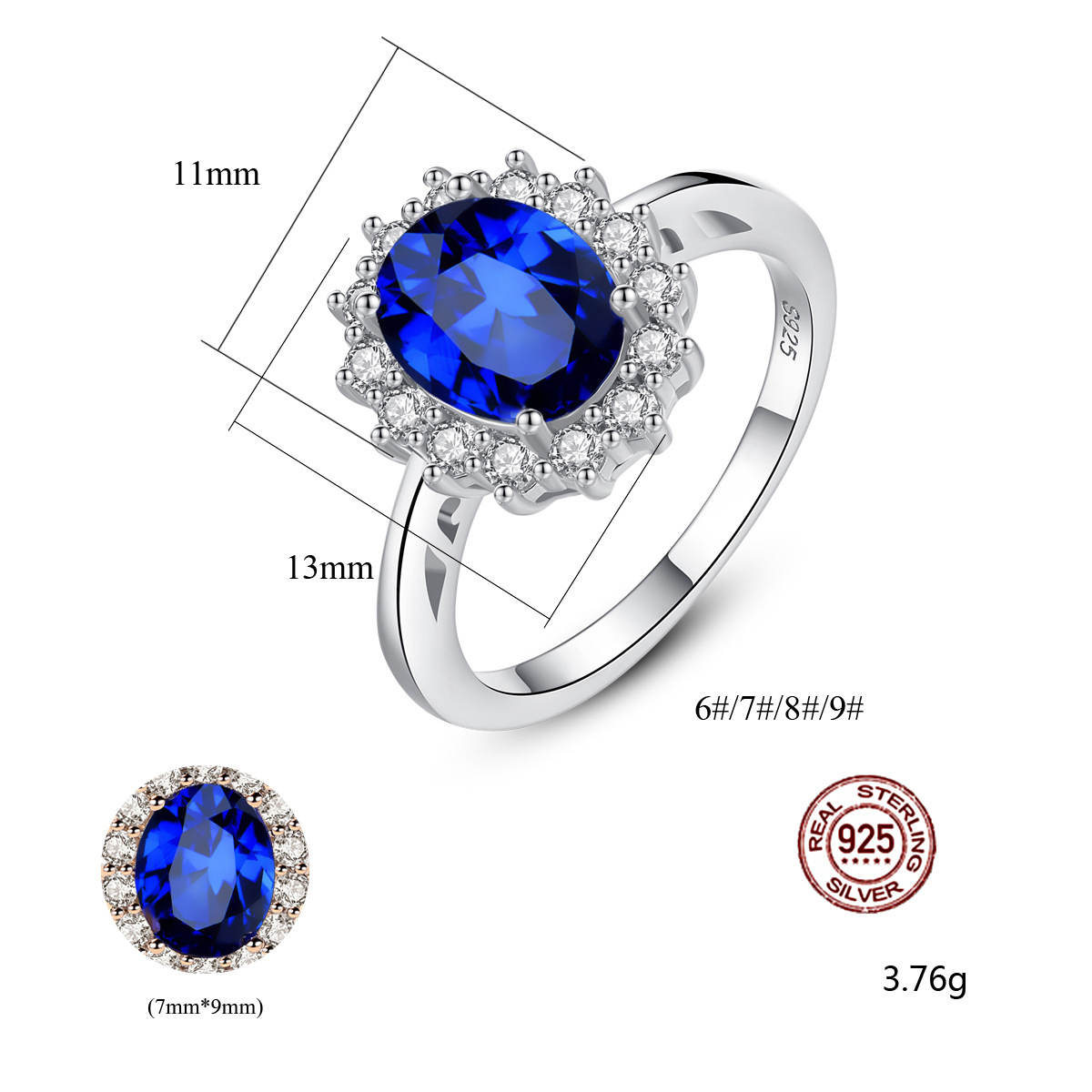 Sterling Silver Cashmere Velvet Royal Blue Topaz Ring