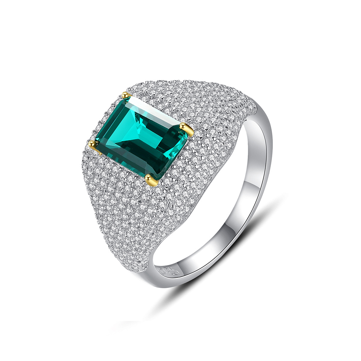 Retro Emerald With Cz Sterling Silver Ring
