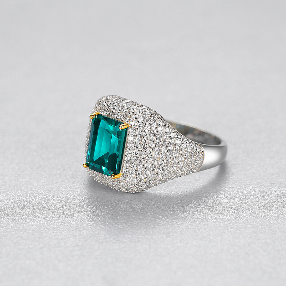 Retro Emerald With Cz Sterling Silver Ring