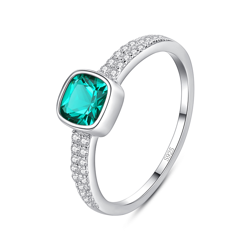 Blue Synthetic Emerald Sterling Silver Ring
