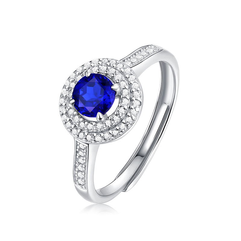 Fashion Inlaid Sapphire Blue Sterling Silver Ring
