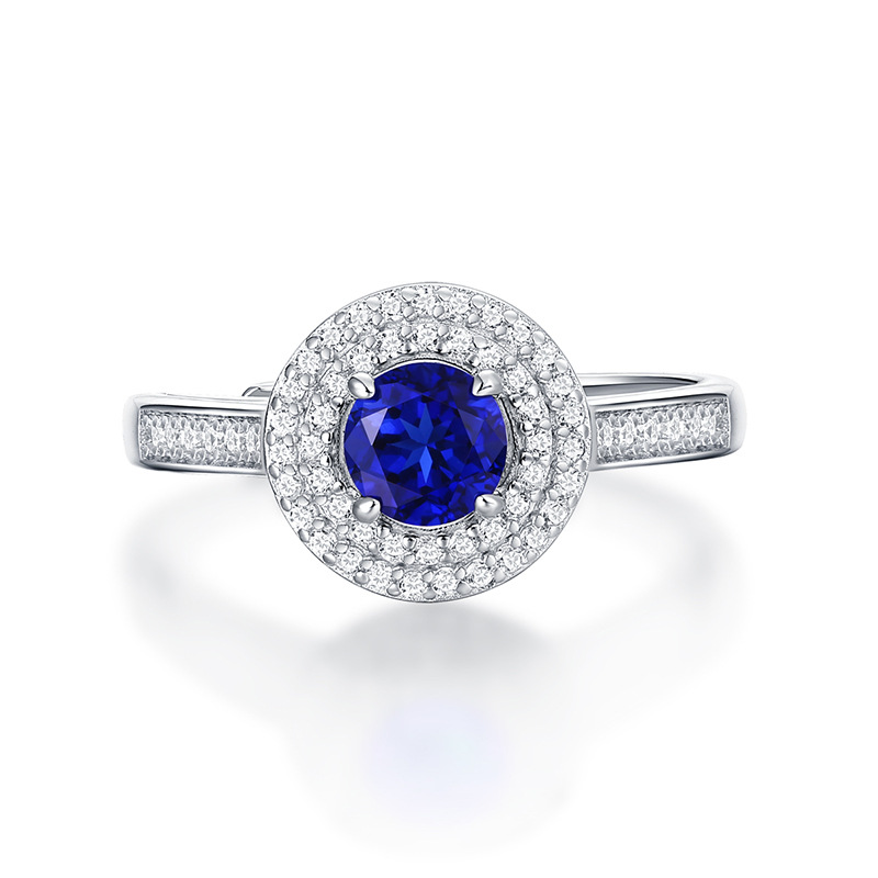 Fashion Inlaid Sapphire Blue Sterling Silver Ring