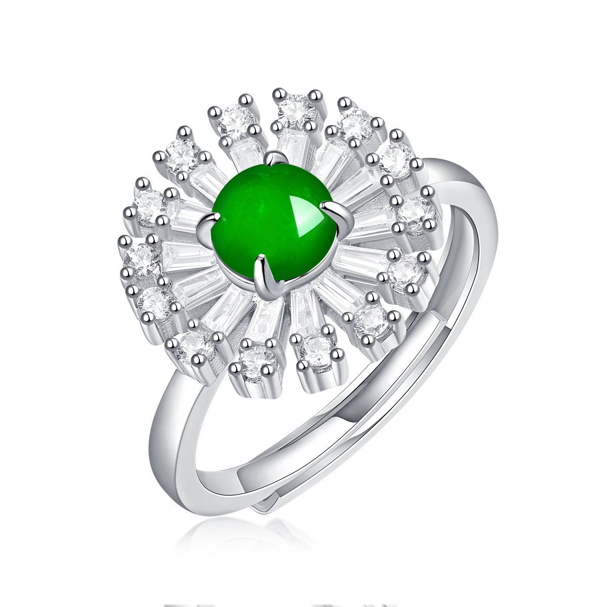 Emerald Flower Sterling Silver Ring