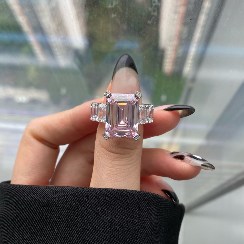 Rectangular Pink High Carbon Sterling Silver Ring