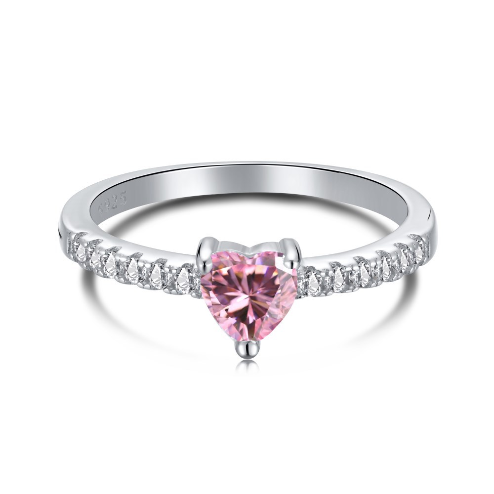 High Carbon Lovely Peach Pink Diamond Sterling Silver Ring