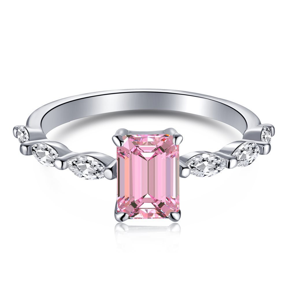 High Carbon Lovely Peach Pink Diamond Sterling Silver Ring