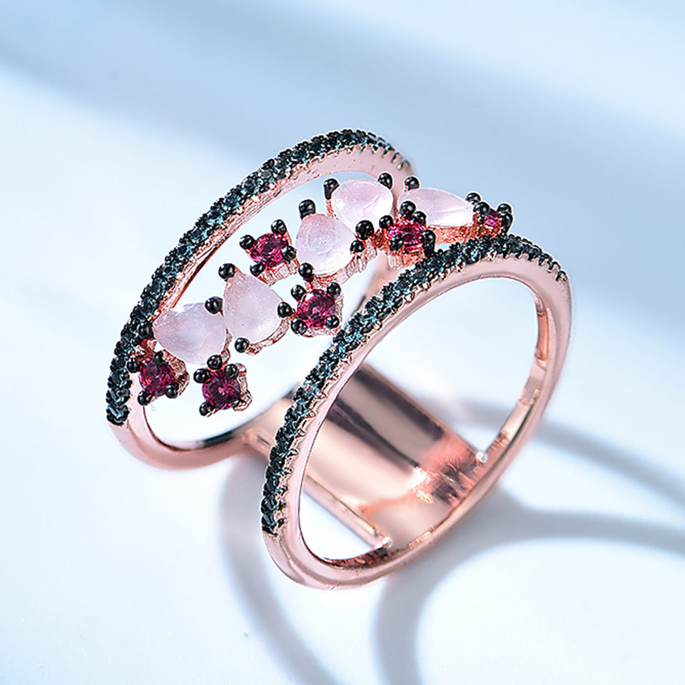 Rose Gold Plated Pink Fashion Nano Stone Sterling Silver Ring