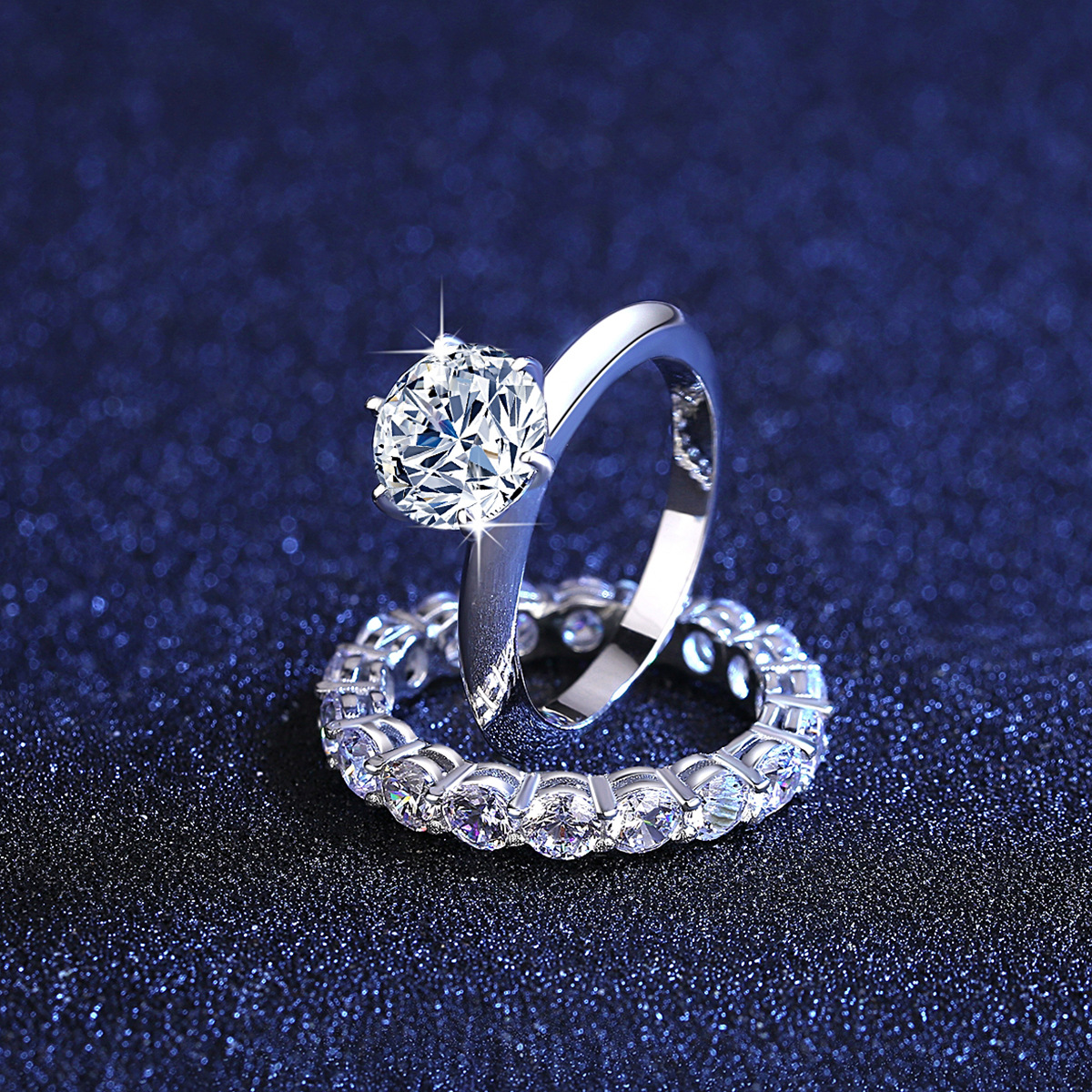 2 Ct Moissanite Diamond Sterling Silver Proposal Stacks Ring