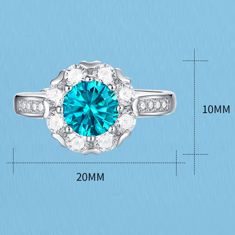 1 Ct Blue Moissanite Diamond Sterling Silver Sparkling Ring