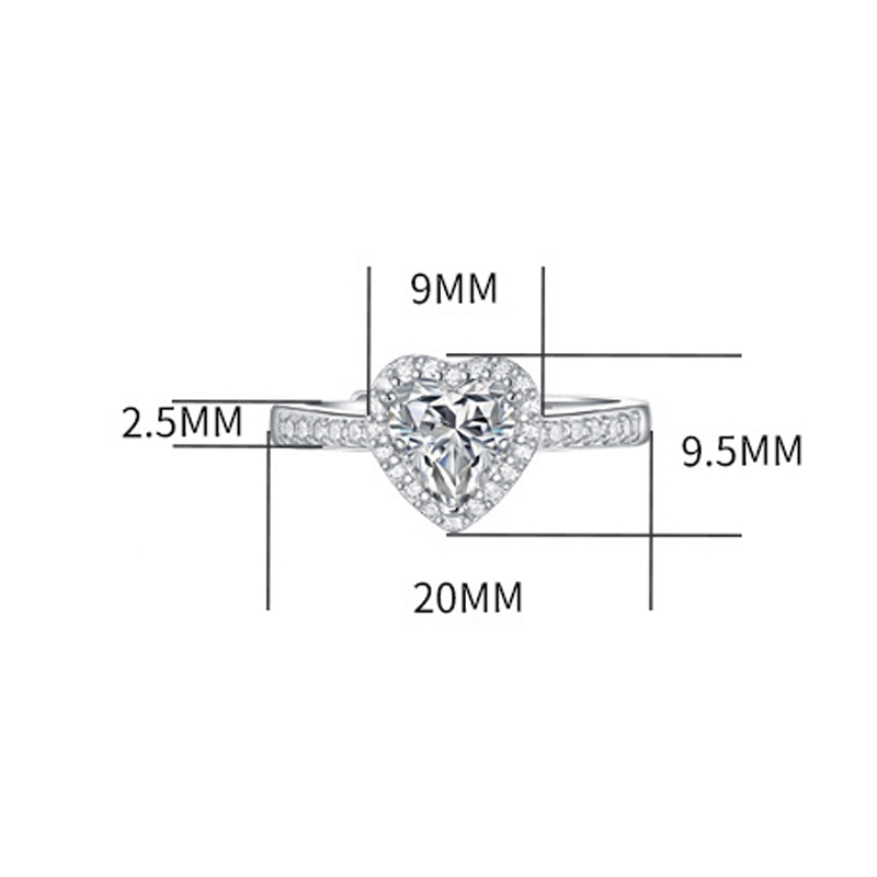 1 Ct  Moissanite Diamond Sterling Silver Heartshape Ring