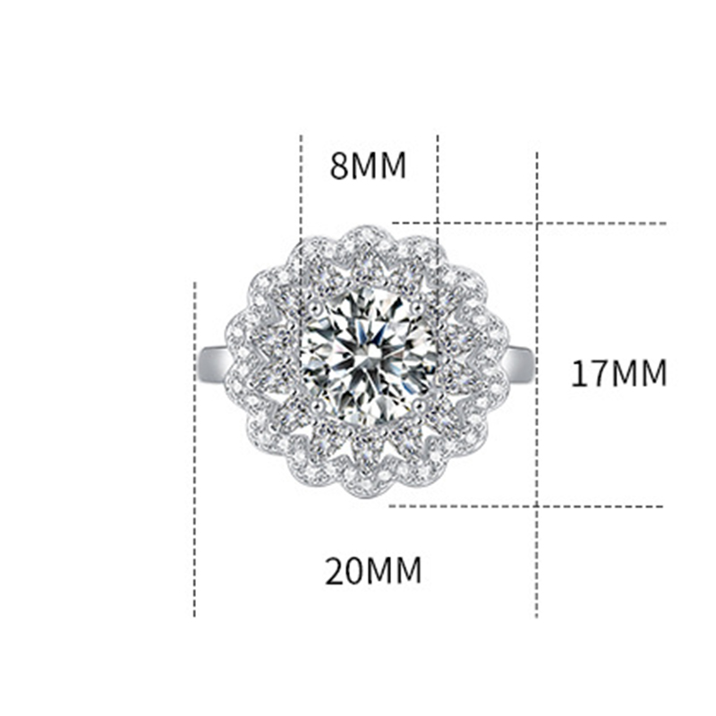2 Ct Moissanite Diamond Sterling Silver Drills Flower Ring