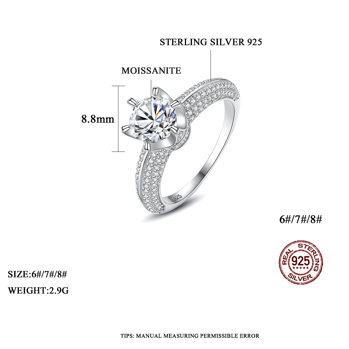 1 Ct Kramson Moissanite Sterling Silver Ring