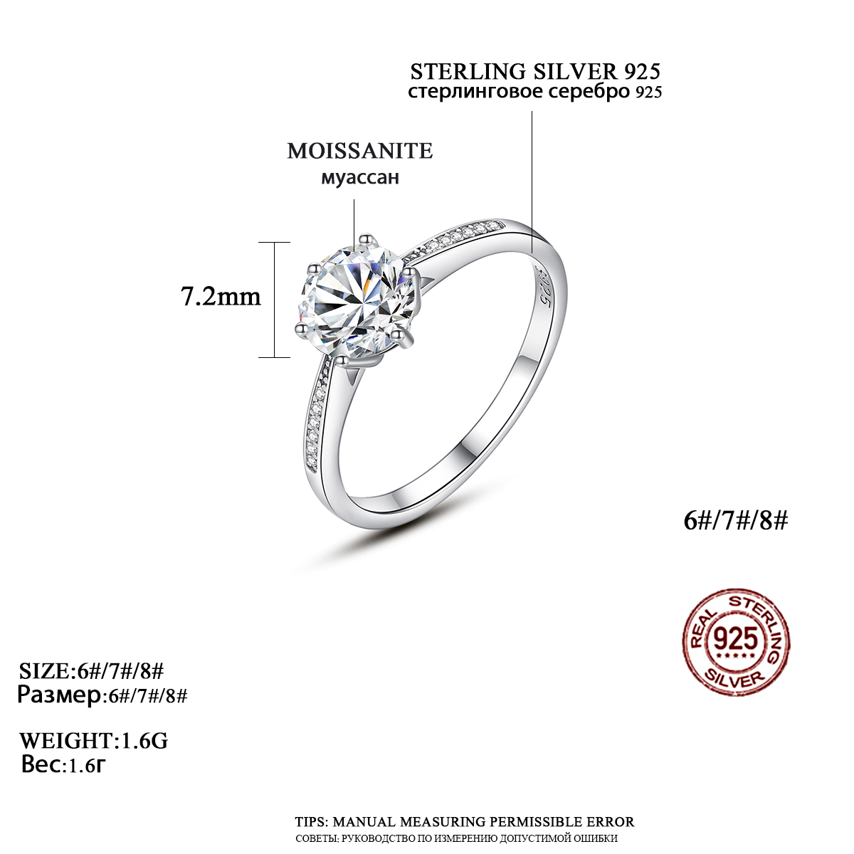 1 Ct Moissanite Classic Wedding Sterling Silver Ring