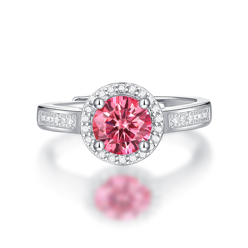 1Ct Moissanite Pink Diamond Sterling Silver Ring