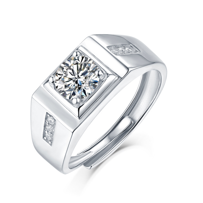 1Ct Moissanite Diamond Sterling Silver Male Ring