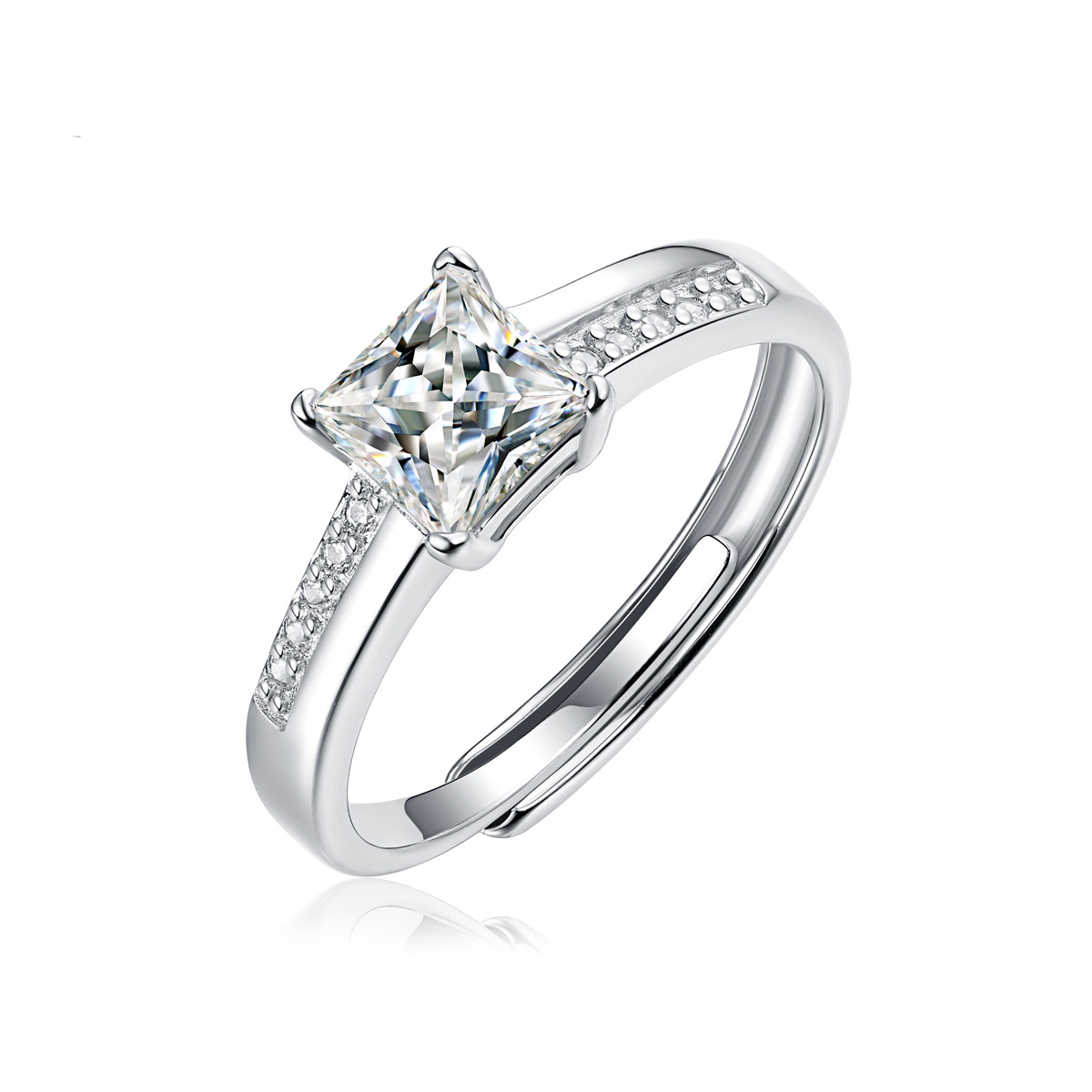 1Ct Moissanite Square Diamond Sterling Silver Ring