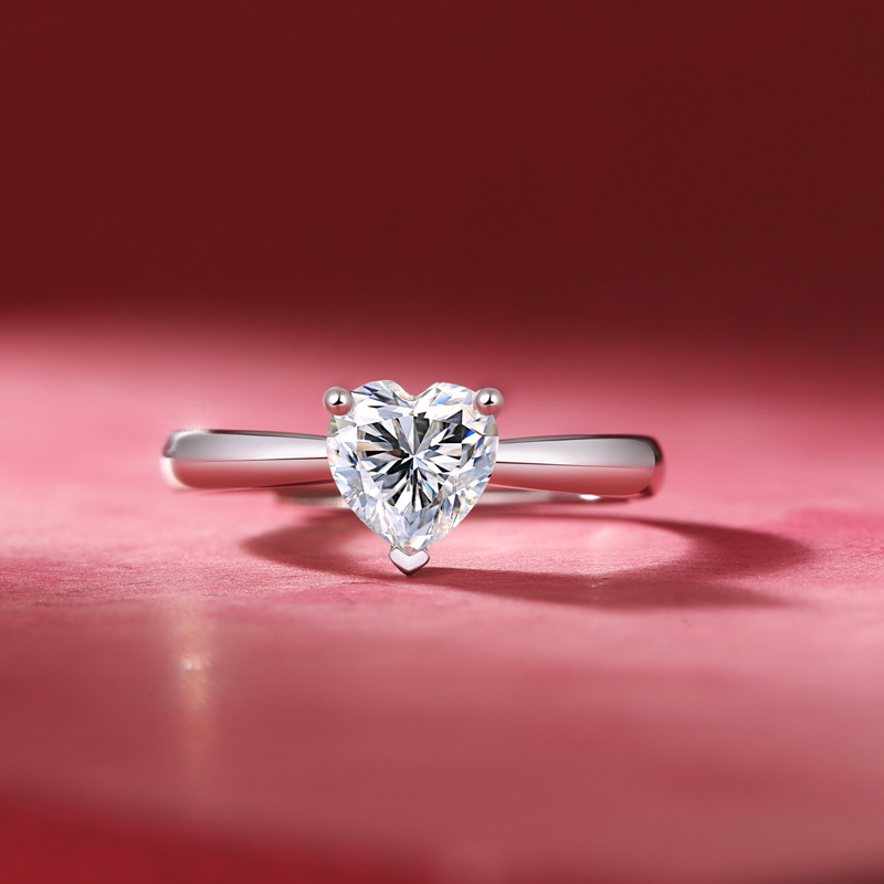 1Ct Moissanite Diamond Heart Sterling Silver Ring