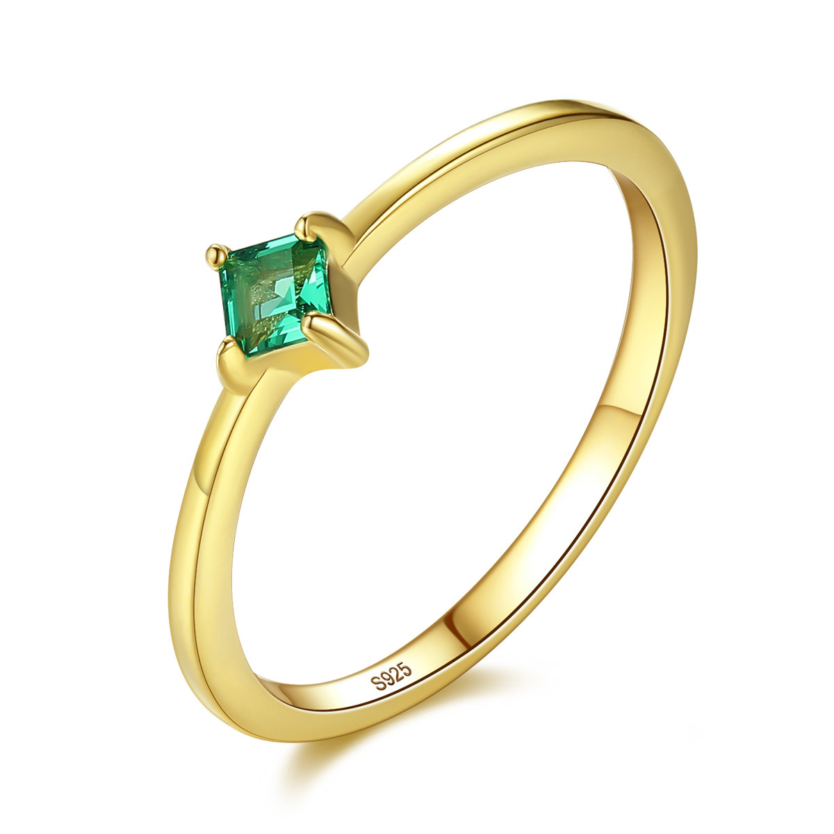 14K  Gold Plated Sterling Silver Green Cz  Ring