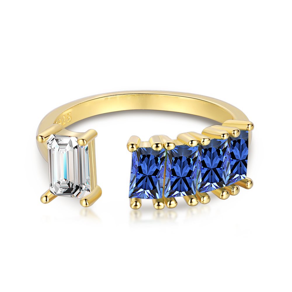 Cz Gold Plated Treasure Blue Open Sterling Silver Ring