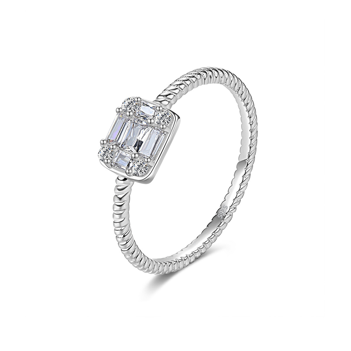 Cz Rhodium Plated Sterling Silver Ring